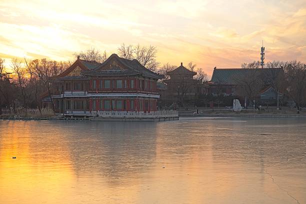 Night photos one of oldest public park in Beijing. Area consist old ancient emperor time buildings and locate just next to ole moat which was followed by old Beijing city wall.