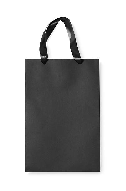 istock One black paper shopping bag on white background, top view 2254707765