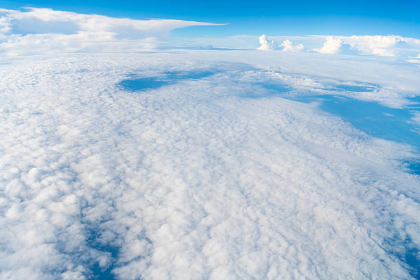 Blue Sky with Fluffy White Clouds on a Sunny Summer Day. Cloudscape - Blue sky and white clouds. Background cloud summer. Sky cloud clear with sunset. Natural sky.