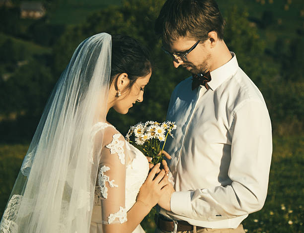 wedding couple near carpathian mountain