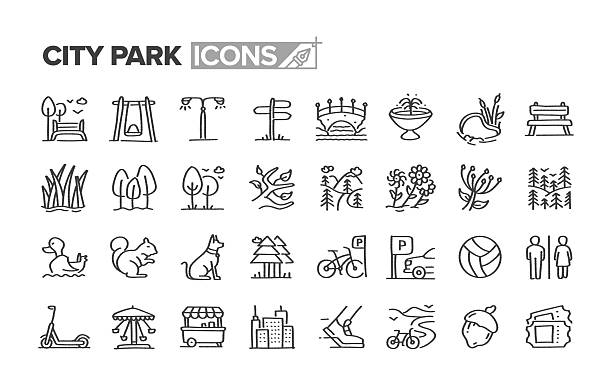 Hand Drawn City Park Line Icon Set · 32 Icons