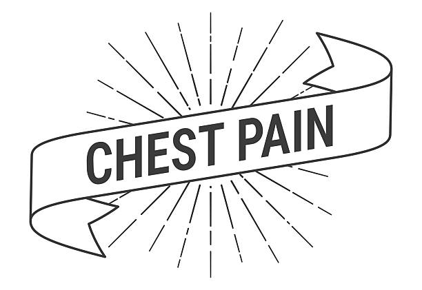 Chest Pain. Banner, ribbon, label with a thin black outline and light rays. Trendy black and white illustration isolated on a blank background for your own design. Vector Illustration (EPS file, well layered and grouped). Easy to edit, manipulate, resize or colorize. Vector and Jpeg file of different sizes.