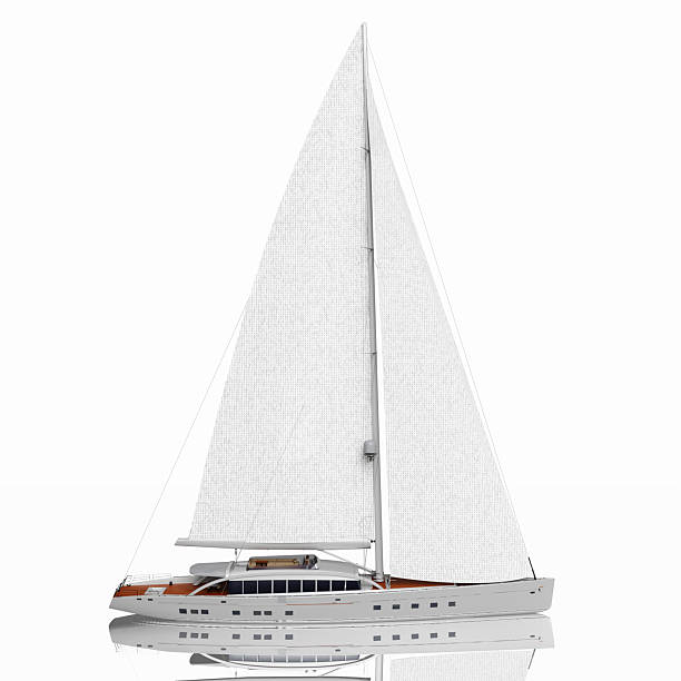 istock Sailboat. Sailing yacht isolated on white background. 3D rendering. Side view. 2254720321