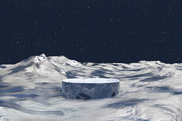 istock 3d rendering Stone podium on a planet covered in ice and cold for product stand display, advertising, mockup or etc 2254720480