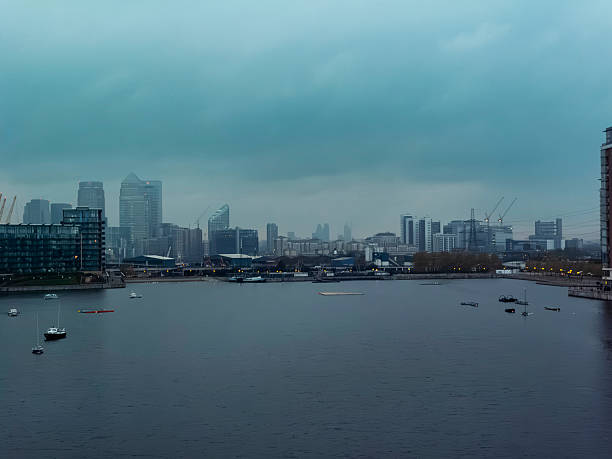 London canal landscape with boats at dusk