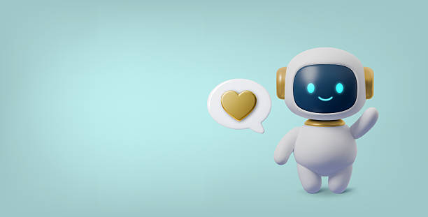 istock Cute 3D robot character with heart bubble and friendly wave. AI chatbot mascot icon for virtual agent, tech support, or digital assistant interface design. 2254724440
