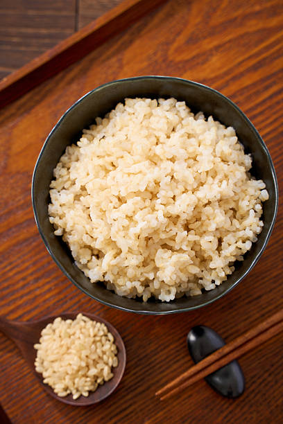 Cooked Brown Rice in Japanese Bowl