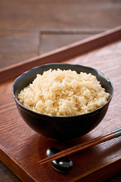 Cooked Brown Rice in Japanese Bowl
