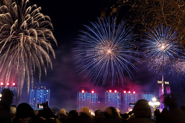 istock People watch the large fireworks display. 2254729616