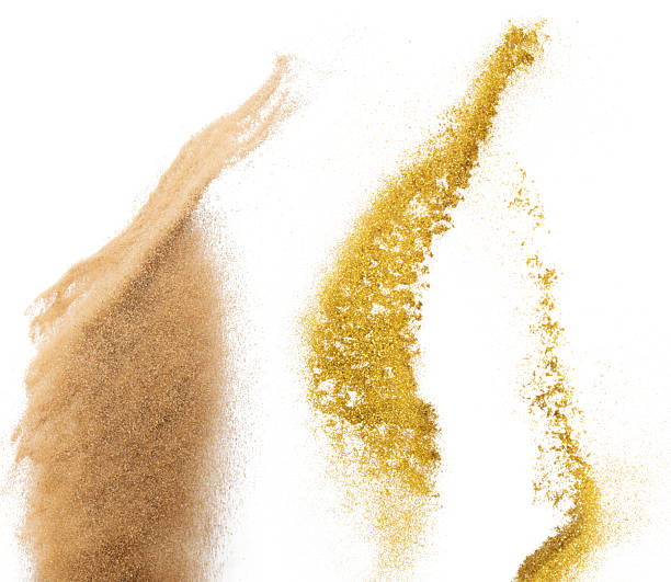 istock Sand flying explosion, Golden sand wave explode. Abstract sands cloud fly. Yellow colored sand splash throwing in Air. White background Isolated selective focus, throwing motion Blur 2254729634