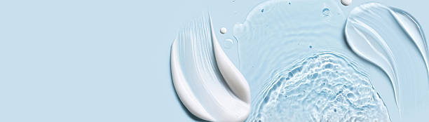 istock cosmetic cream smears, smooth and shiny texture, water texture ripple wave clean transparent water drops abstract blue background 2254731037