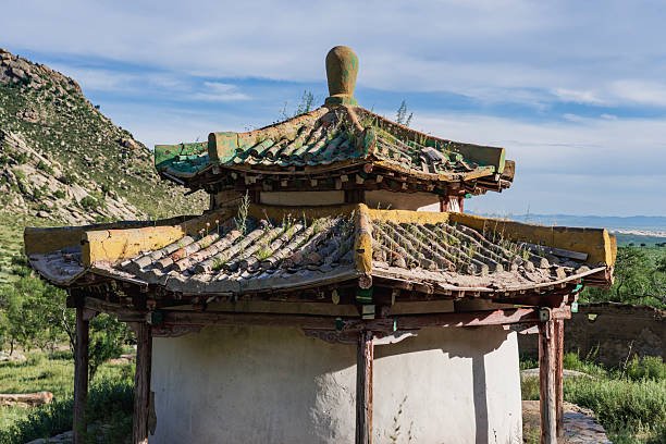 Sacred construction in Mongolian steppe landscape