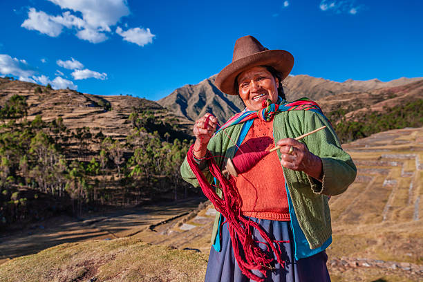 istock Peruvian woman spinning wool by hand, Sacred Valley, Peru 2254743890