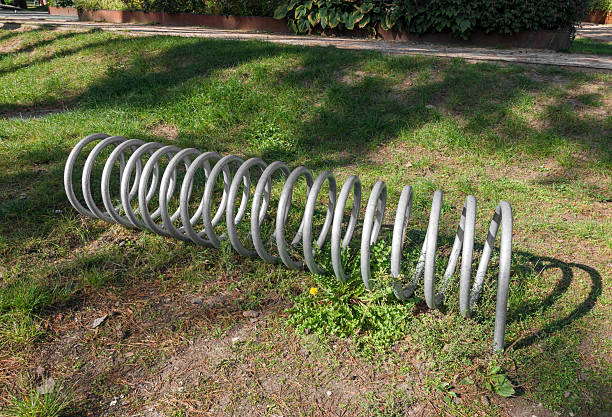 Spiral steel bicycle rack in a public place