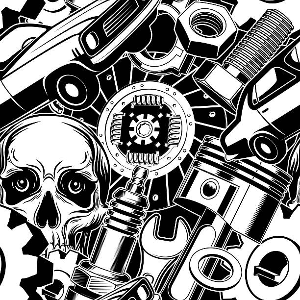 Auto parts seamless background. Vector. Background, wallpapers for a garage, car service, or fabric print.