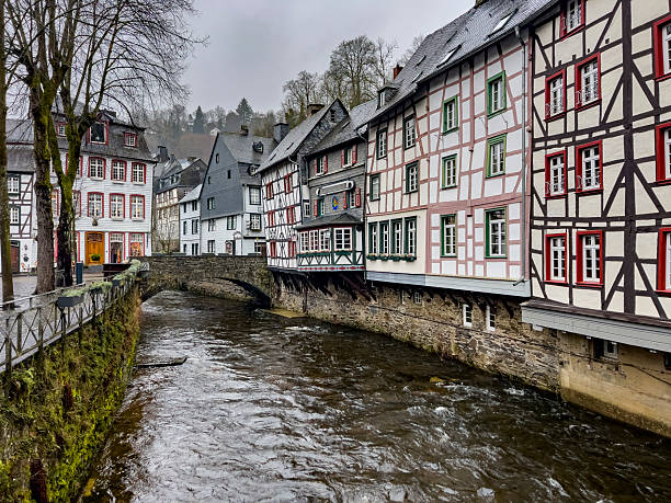 Monschau is a small and very charming town located in the Eifel region of North Rhine-Westphalia, Germany. It is known for its narrow streets featuring medieval architecture, well-preserved half-timbered houses (Fachwerk), and the Rur River that flows through it.