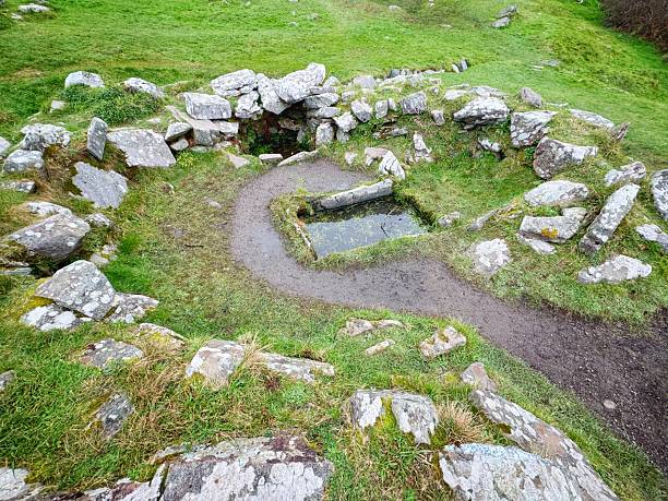 Bronze Age Fulacht Fiadh located at Drombeg County Cork. It is thought that these pits were filled with water and heated stones thrown in to create a pool of boiling water in which meat could be cooked.