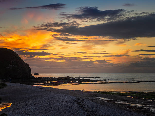 istock Fraserburgh Scotland beach sunset with dramatic clouds reflectin 2254778053
