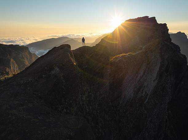 istock Hiker on Mountain Ridge at Sunsite, Pico do Arieiro, Madeira 2254780304