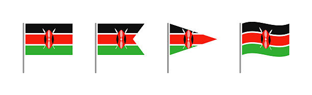 Kenya - Set Of Flags Of Different Shapes. Flat Collection.