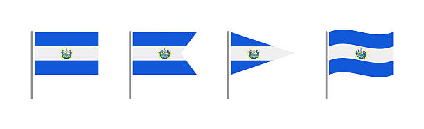El Salvador - Set Of Flags Of Different Shapes. Flat Collection.