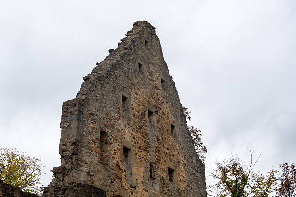 Facade of an old castle ruins with sky