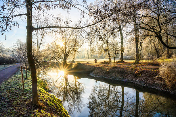 istock Ilm river in park in Weimar in winter at sunrise 2254795995