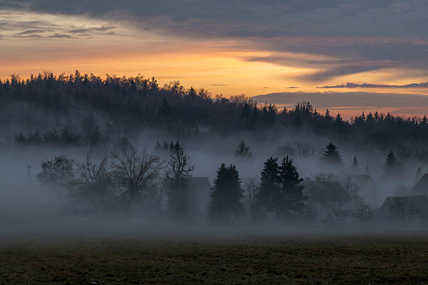 Winter color sunset with inversion fog from valleys in Nemci CZ 12 20 2025