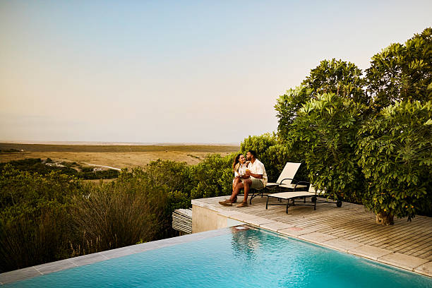 Shot of the outside pool area of a luxurious holiday resort during the day