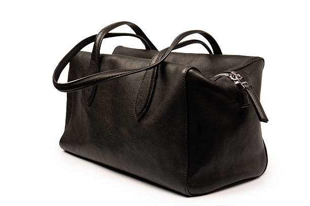 Black leather bag isolated on a white background. Satchel bag.