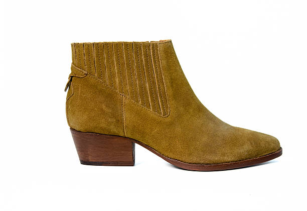 istock Olive Suede Ankle Boot with Block Heel Isolated on White Background 2254806809