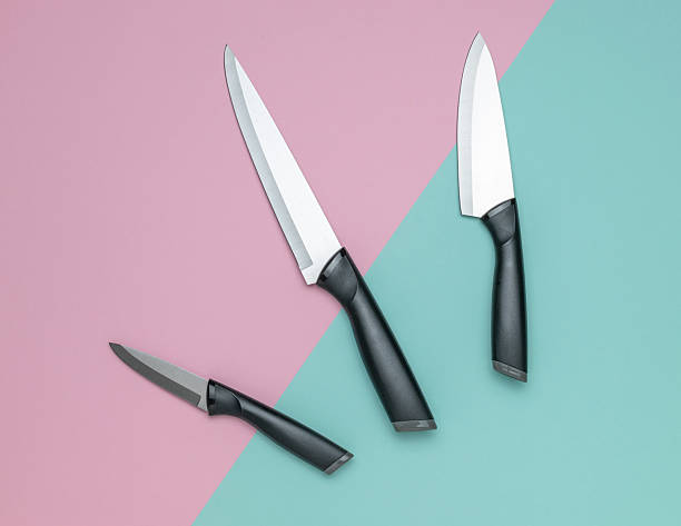 istock Modern Kitchen Knives on Pastel Duotone Background - Elegant Cutlery Display for Culinary Inspiration 2254807175