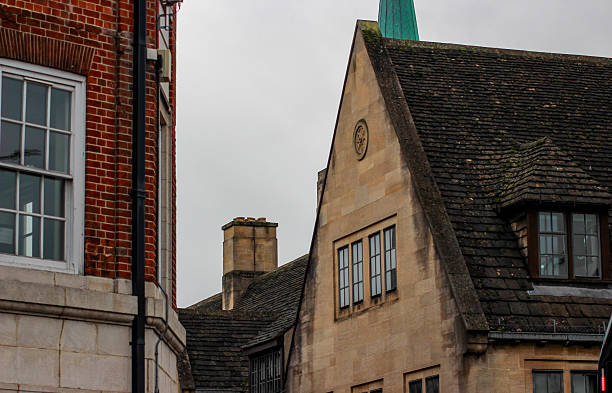 Oxford, UK – 20th March 2024: The building detail and architectural features of the building located at in Oxford, Oxfordshire, England, United Kingdom, Great Britain, Europe. Taken at the Gladstone Link university library area near Hertford College.No people seen in the photograph.
