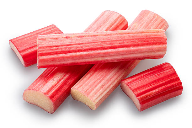 istock Cuts of red rhubarb stem on white background. File contains clipping path. 2254811608
