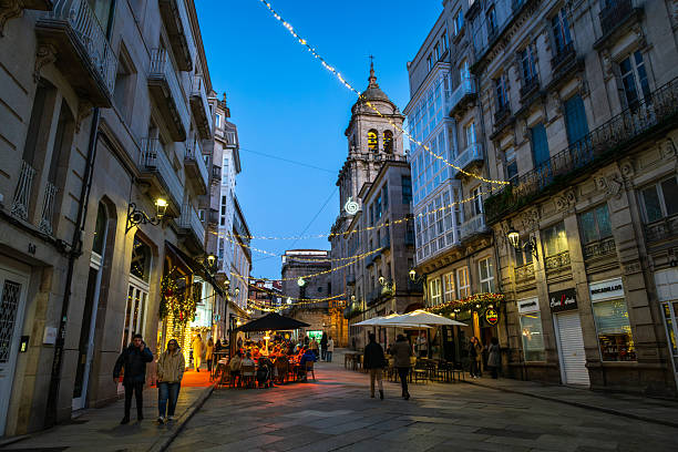 Facades of old buildings in the city of Betanzos in the province of A Coruña