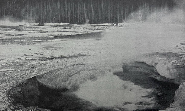 Antique illustration pre 1900 -  hot springs  in Yellowstone National Park