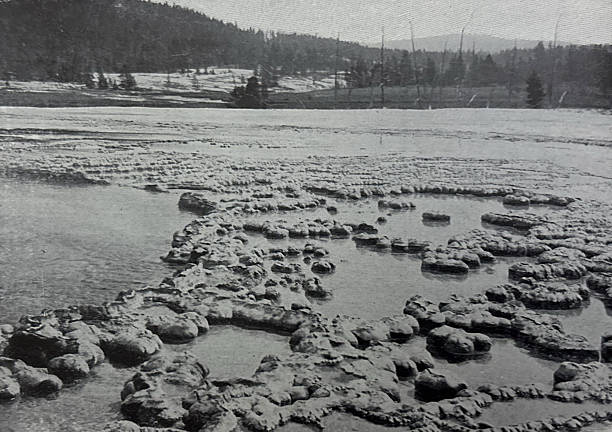 Antique illustration pre 1900 - the biscuit basin in Yellowstone National Park