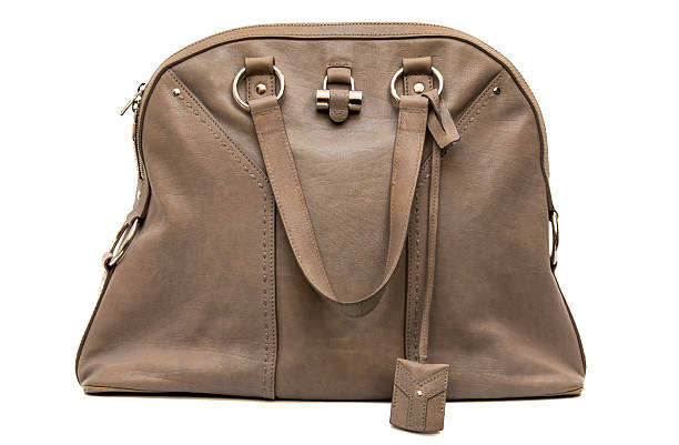 istock Elegant Taupe Leather Handbag Isolated on White Background 2254822008
