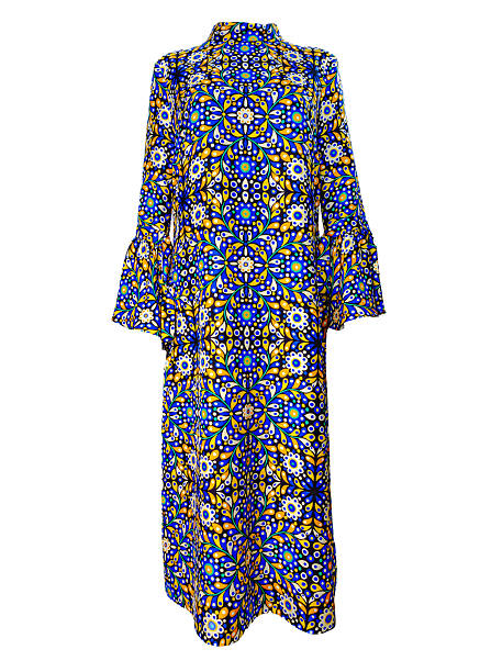 istock Colorful Geometric Pattern Long Sleeve Midi Dress Isolated on White Background 2254822106