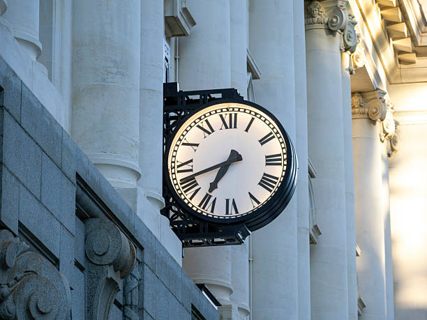 istock External clock mounted on the facade of an old building 2254823312