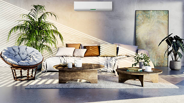 istock modern bright interiors room with air conditioning and remote control illustration 3D rendering 2254823423