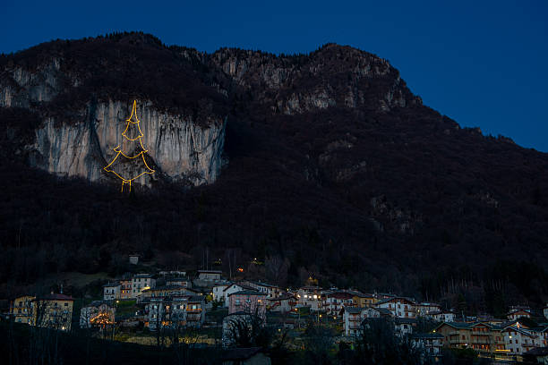Cornalba cliff illuminated for the New Year's celebrations