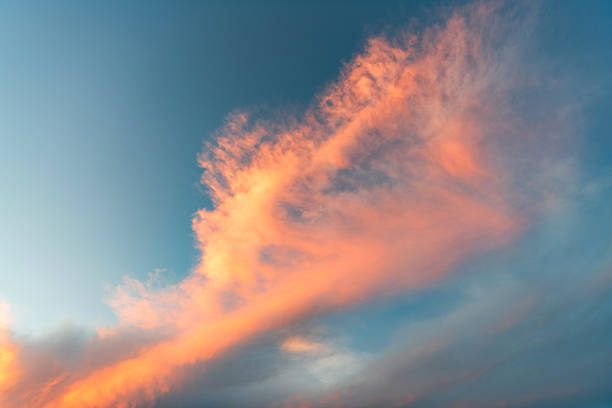 Cloudscape sky on sunset. Cloud in sunset sky. Background with cloud. Dramatic sky with sunrise. Skyscape and cloudscape. Dramatic sunrise. Sky with pink cloud. Sunset skyscape background.