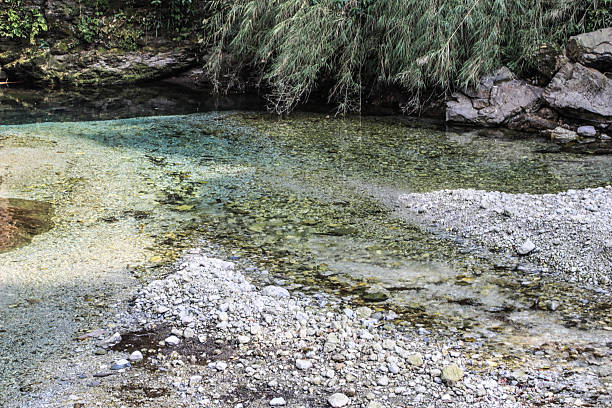 A beautiful blue river in a high mountain valley