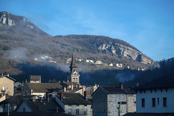 Village in Savoie in winter in France.