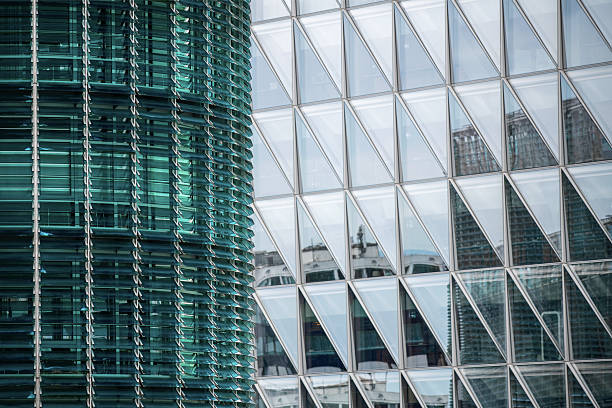 Modern glass buildings in the city center of a large city.