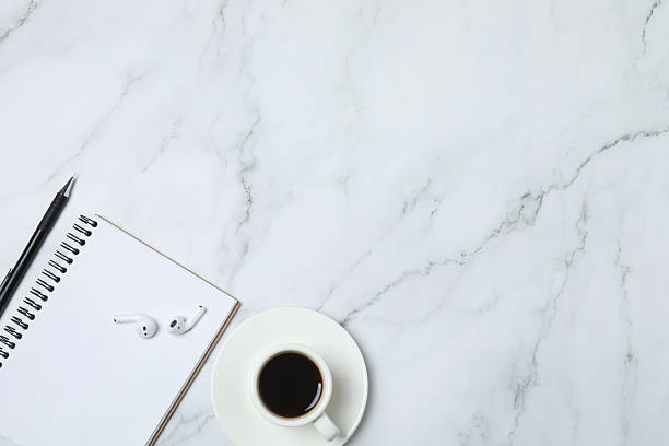 istock Notepad with spring on the table with pencil and coffee. Office concept. Top view. 2254856017