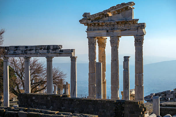 Ancient marble columns and temple ruins of Pergamon in Turkey,