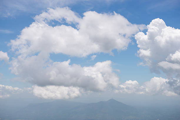 Beautiful Open Sky Cloudscape with Mountain Peak in the Distance. Background.