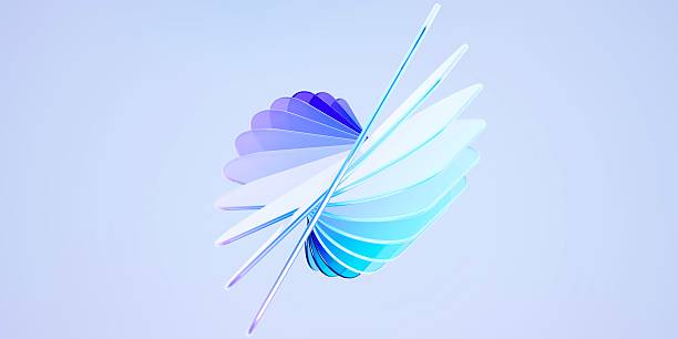 istock Abstract glass fan shape with blue and purple translucent layers and minimal space, 3d render 2254865790